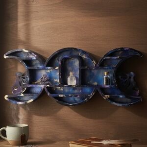 HANDCRAFTED Upcycled Wood Fairy Shelf HANDPAINTED Moon Crystal Wall Art Decor